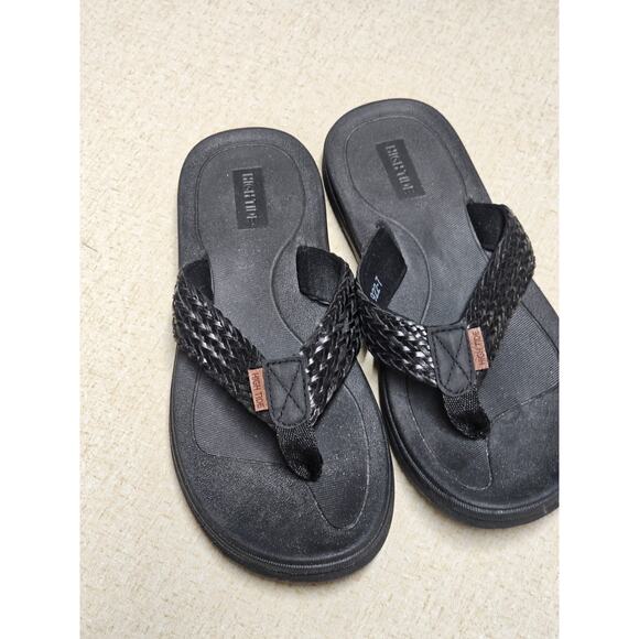 High Tide Women's Comfort Thong BLACK Flip Flops Woven Leather Neutral - Picture 1 of 8